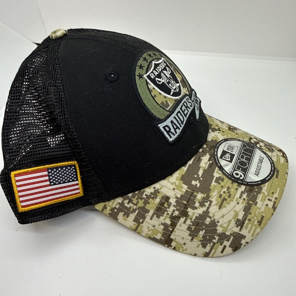 Las Vegas Raiders New Era Salute to Service 9Forty Camo Cap Trucker Hat Snapback - Picture 3 of 7